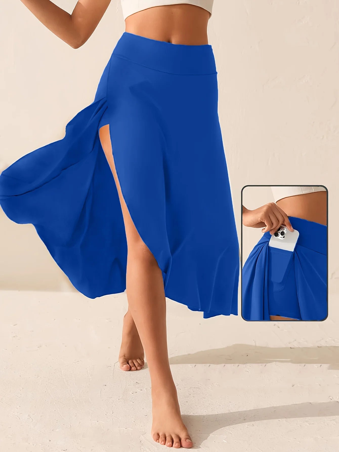 Sommerlicher Bleistiftrock mit hohem Schlitz & versteckten Taschen – Asymmetrischer Bodycon Rock für Damen